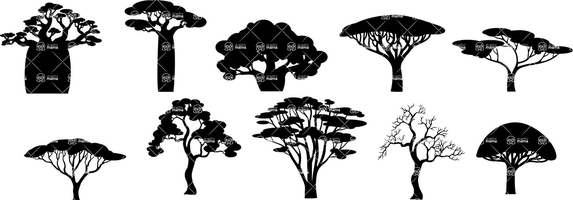 Vector silhouettes - African Tree Silhouettes Vector Set